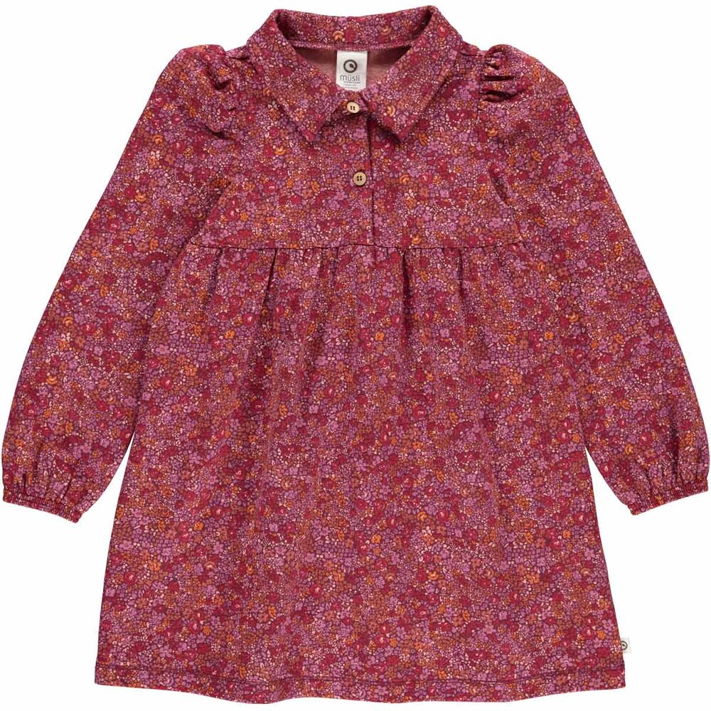 Petit blossom collar langærmet kjole - Fig/Boysenberry/Berry red - 98