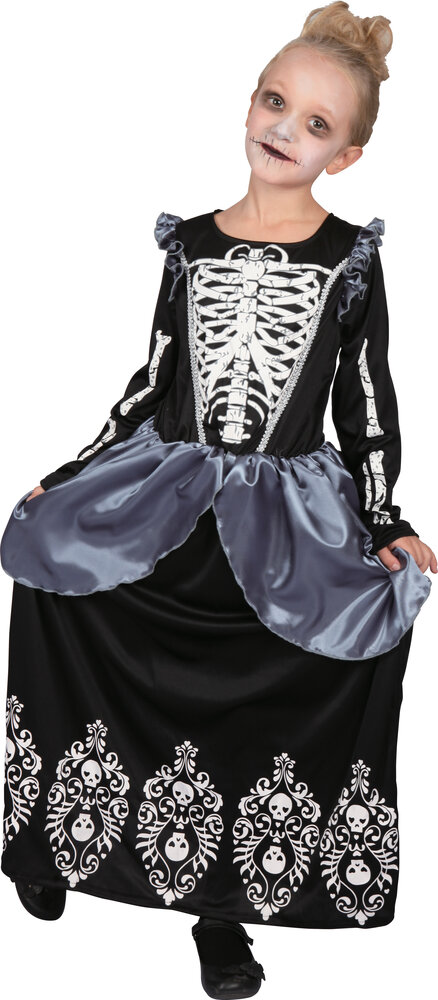 Skeleton Queen kostume - SORT - 5-7 ÅR