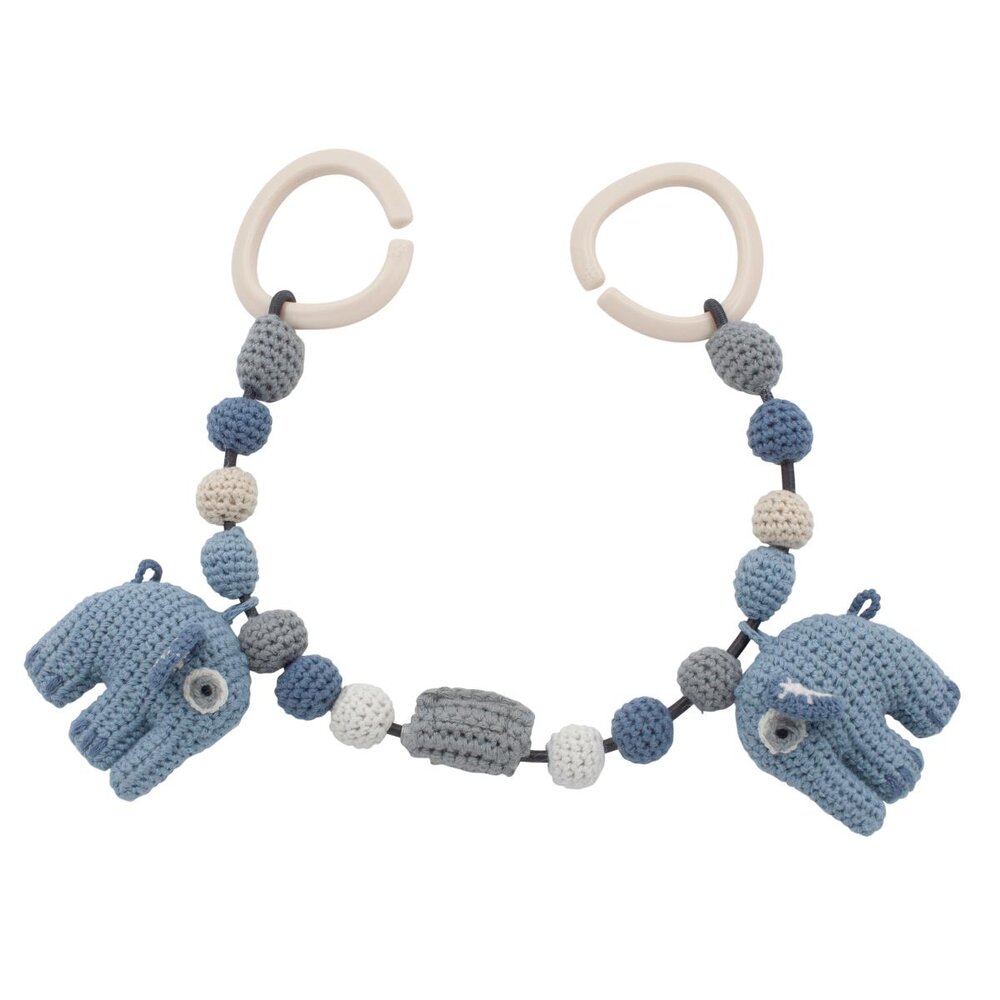 Sebra Hæklet barnevognskæde, elefanten Fanto - blue