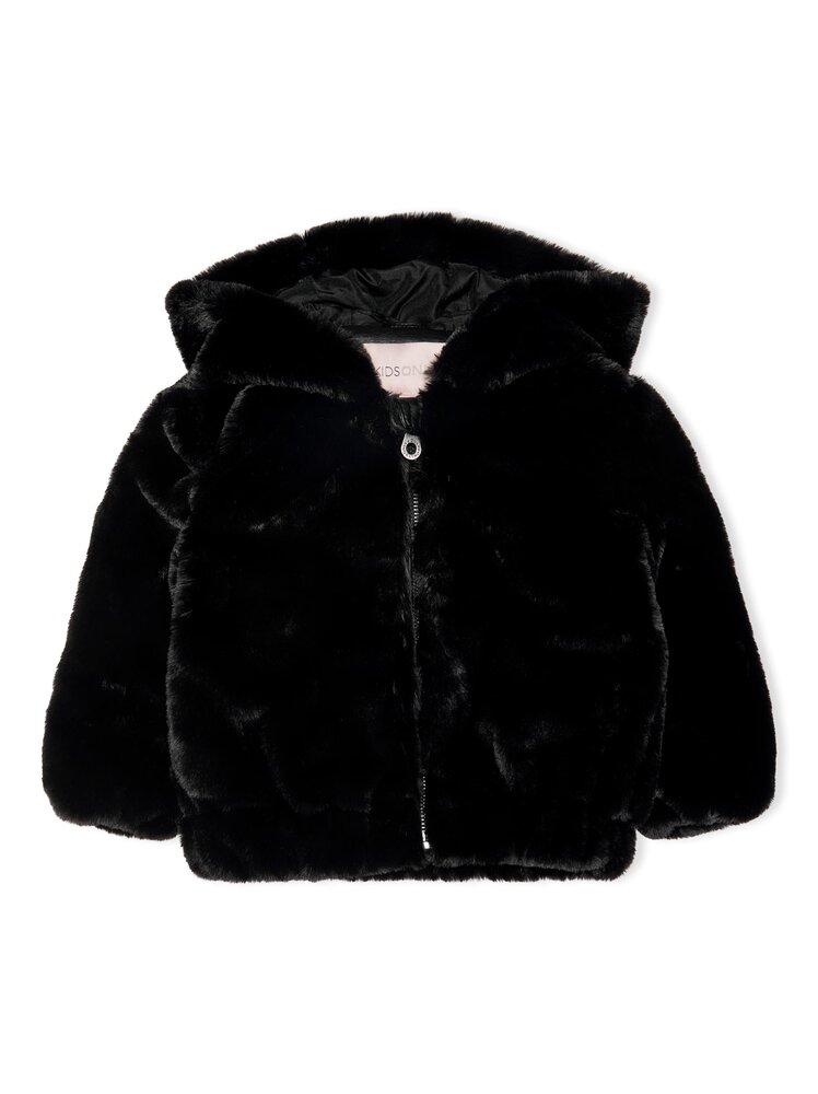 Malou faux fur hood jakke  BLACK  92