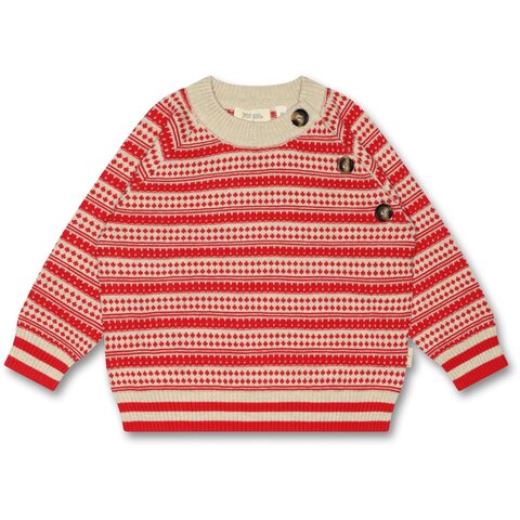 O-Neck Light Nordic Knit Sweater - BRIGHT RED