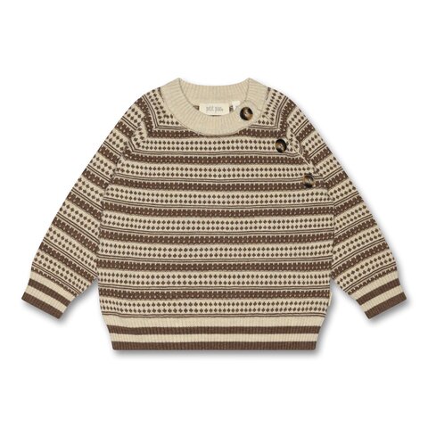 O-Neck Light Nordic Knit Sweater - Off white/brown melange