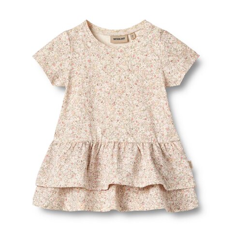 Jersey kjole kortærmet Johanna - cream flower meadow
