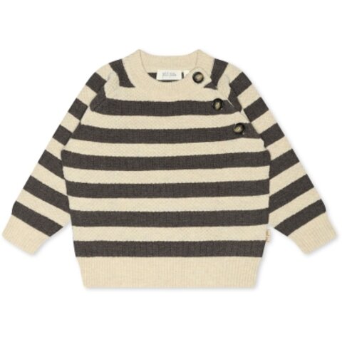 O-Neck Knit Sweater - Dark oak/off white