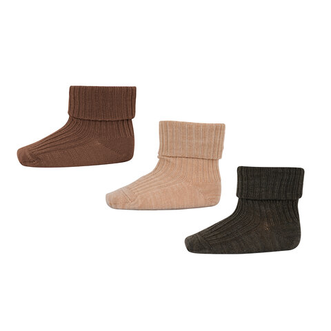 Uld rib baby strømpe 3 pak - Camel Melange