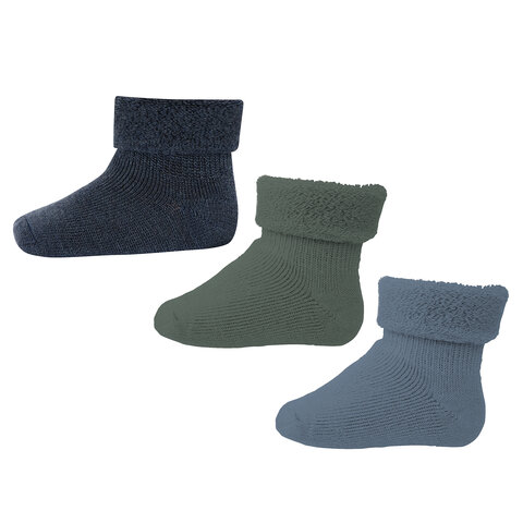 Uld baby strømper 3-pak - Dark Denim Melange