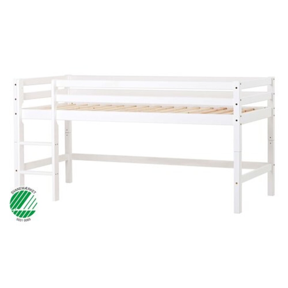 Hoppekids ECO Dream Halvhøj seng (delbar) hvid 90x200, med forhæng grøn
