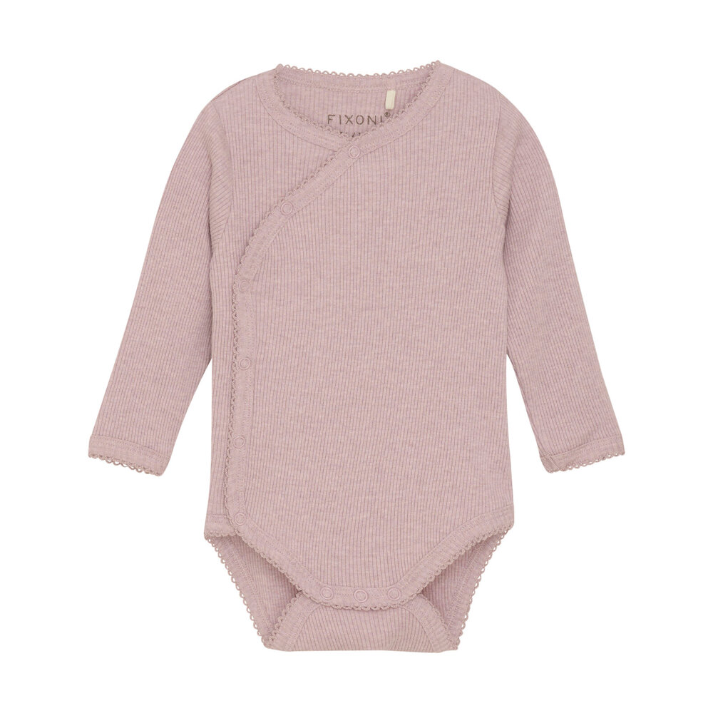 Slå-om Body langærmet Mélange Rib - Pale Mauve - 50