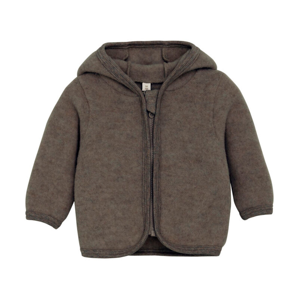 Cardigan m. Ører Uld Fleece - Brown Melange - 80