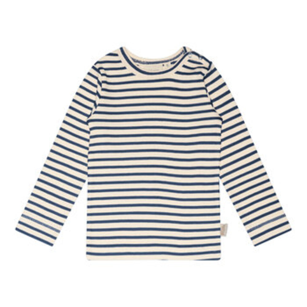 T-shirt langærmet - Denim Blue/Off White - 116