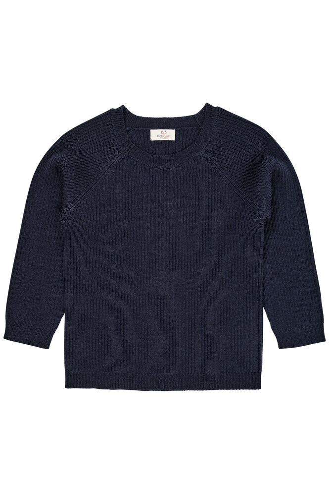 Klassisk merino bluse i rib - MØRKE BLÅ - 74