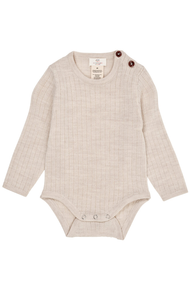 Langærmet rib body - LYS SAND - 86