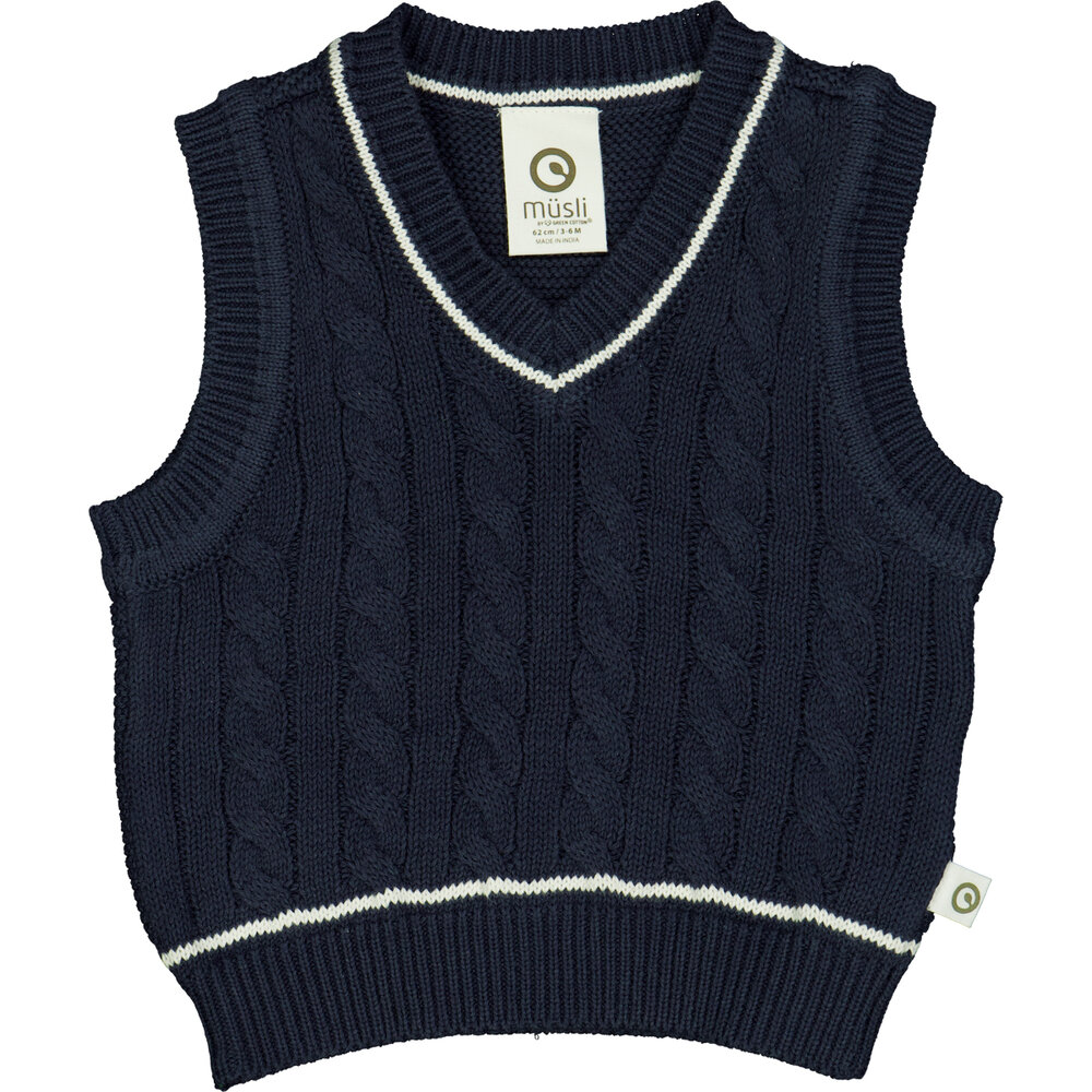 KNIT kabel strikket vest - Night blue - 80