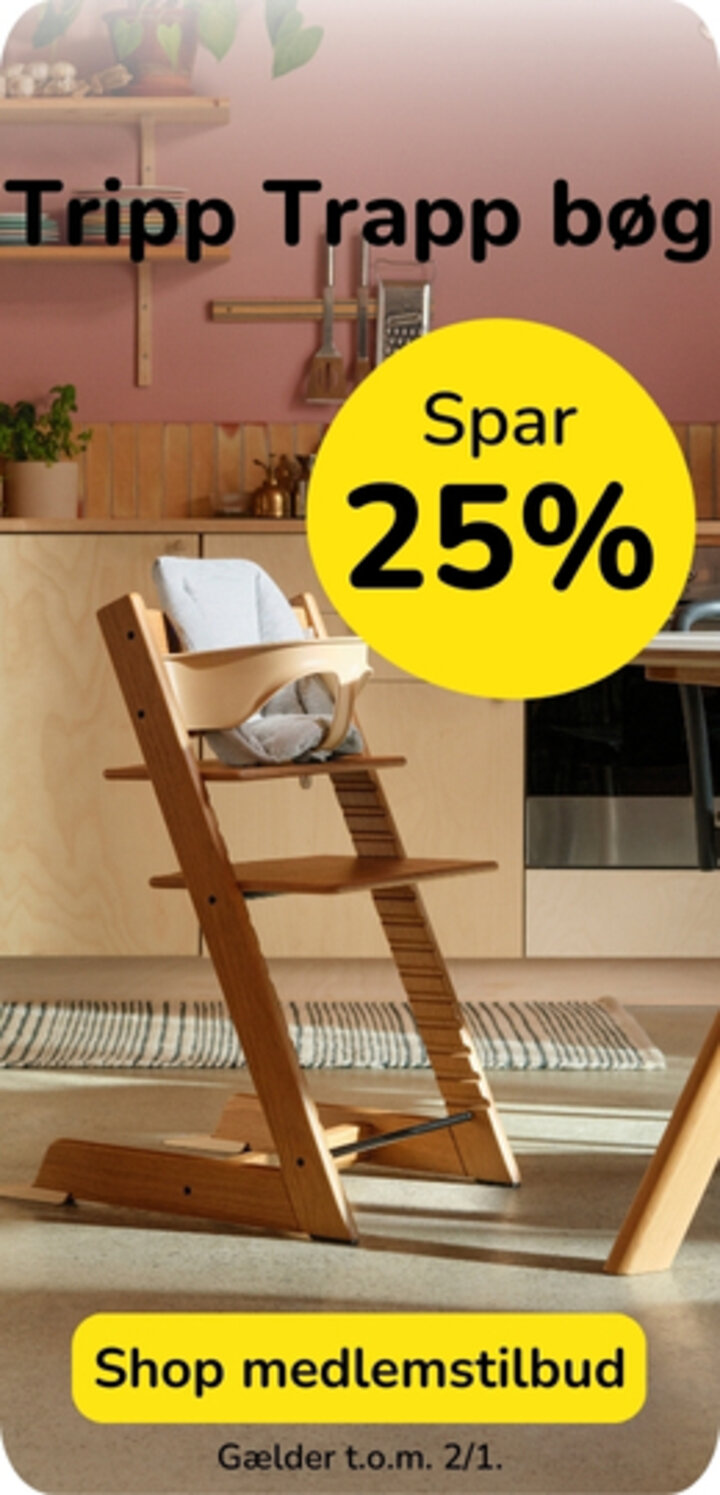 Spar 25% på tripp trapp højstole i bøg. Medlemstilbud